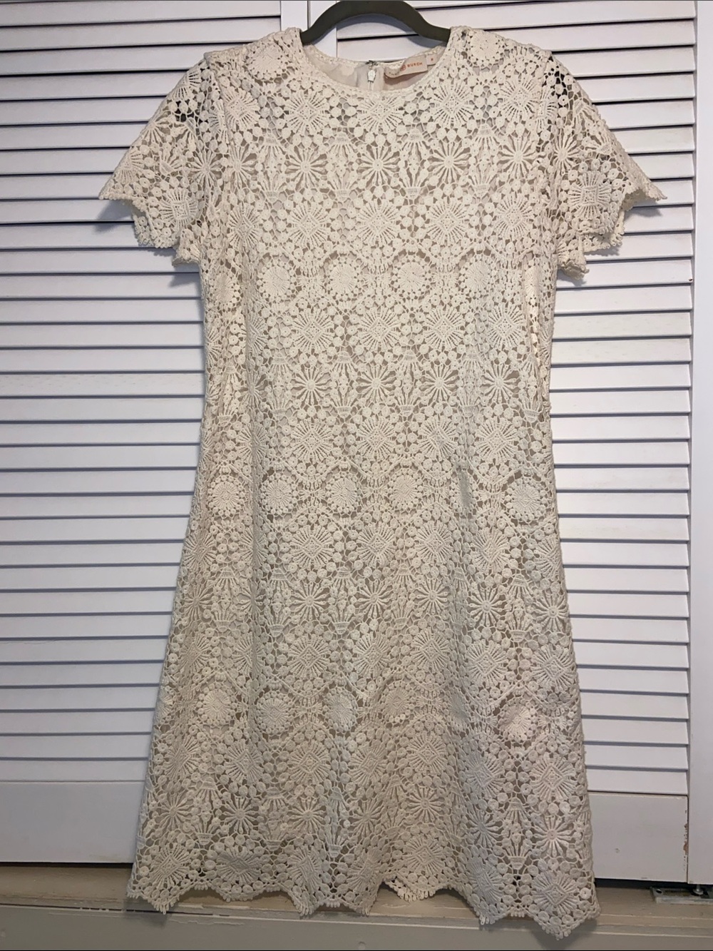 Tory Burch Trixy Crochet Lace Mini Dress in Ivory Size M Coquette Designer